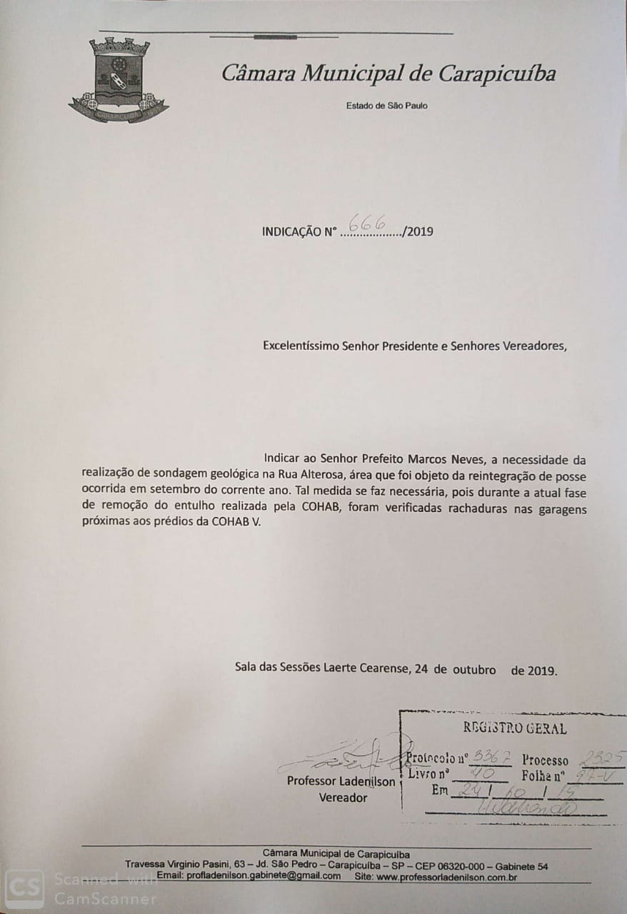 Indicação 666/2019 - Sondagem geológica na rua Alterosa por conta de rachaduras nas garagens de prédios na Cohab V