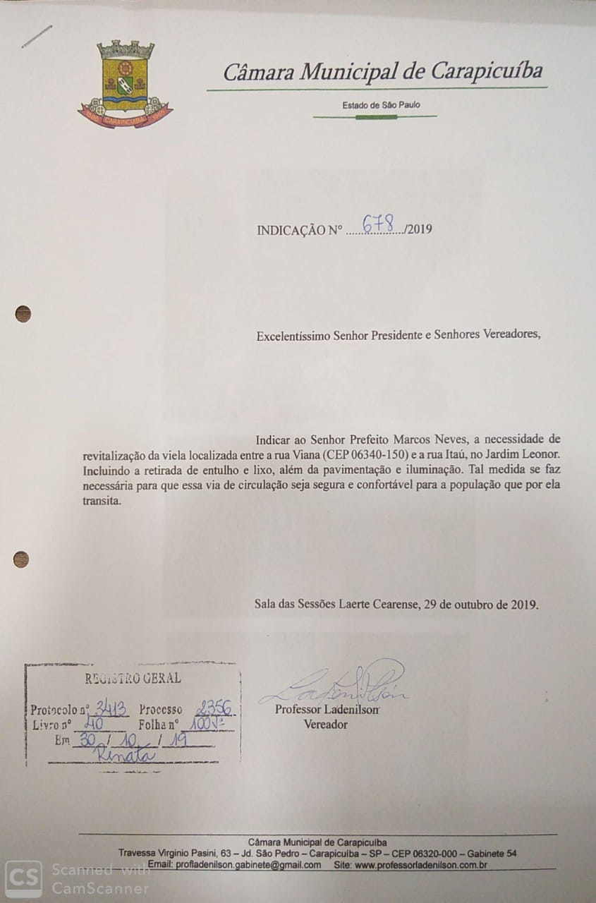 Indicação 678/2019 - Revitalização da viela entre a rua Viana e a rua Itaú, no Jd. Leonor. Pavimentação, iluminação, retirada de entulho e lixo